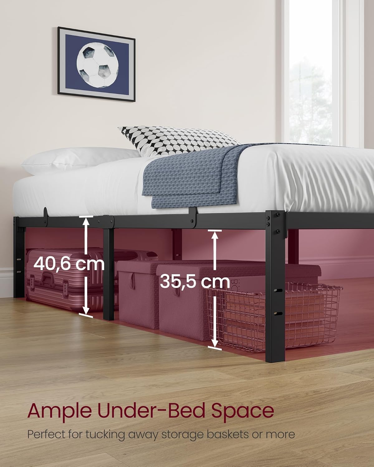 VASAGLE - cadre de lit moderne 90x190cm métal rangement facile RMB151BD01