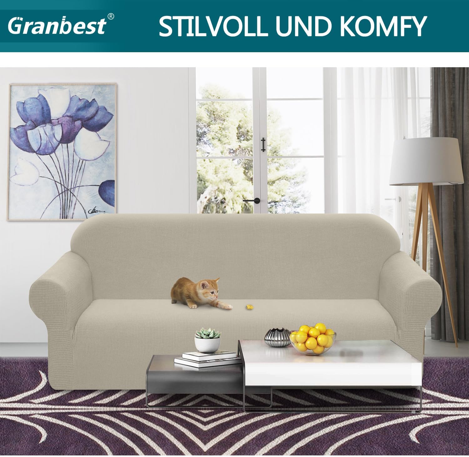 Granbest - housse extensible imperméable 4 places, élasthanne, sable