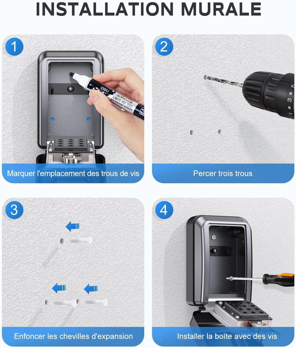 Mohard - Boite à clefs murale, 12 chiffres, extérieure, grande capacité, résistante intempéries
