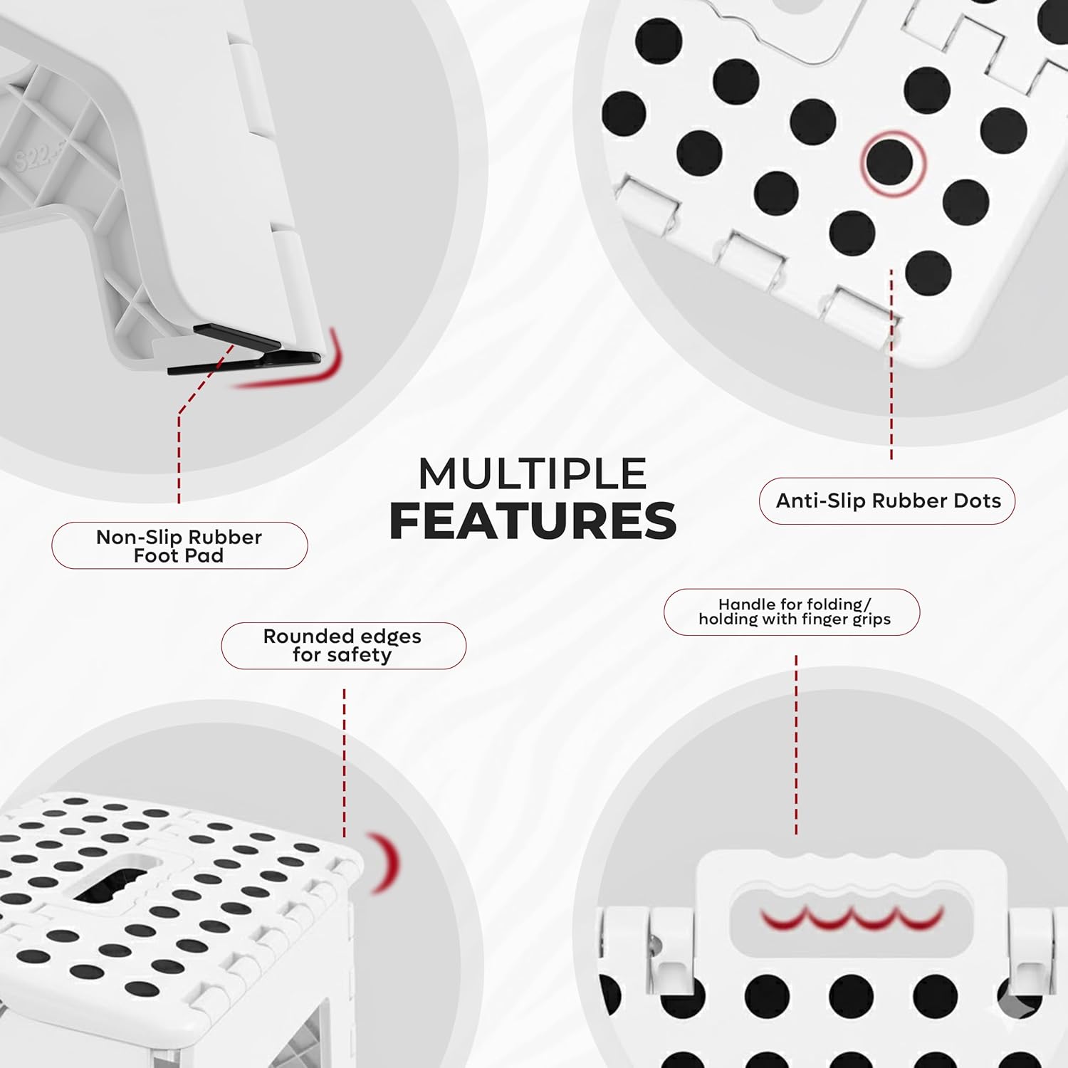 Utopia Home - Tabouret pliant 23 cm - surface antidérapante, portable, 272 kg, blanc