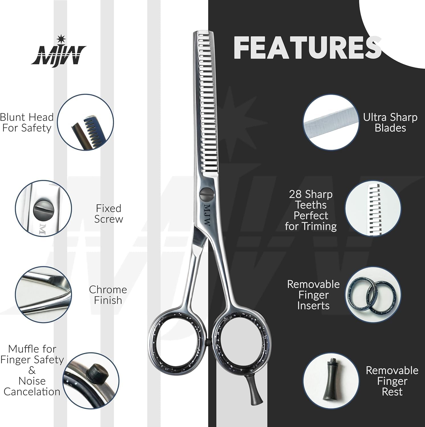 MJW - ciseaux effileur inox - coupe texturante 16 cm - ergonomiques