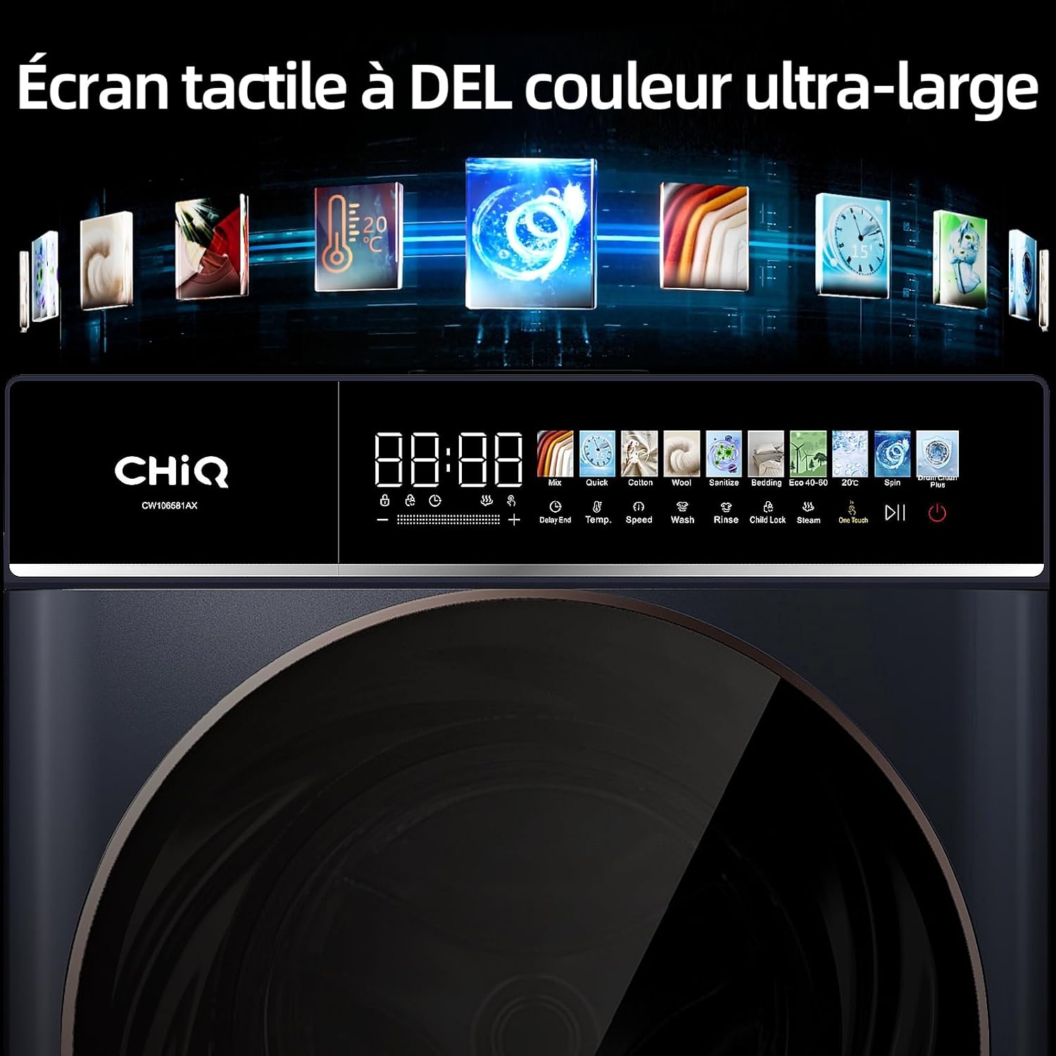 CHiQ - Lave-linge 10 kg, classe A-10%, Inverter, vapeur, CW106581AX