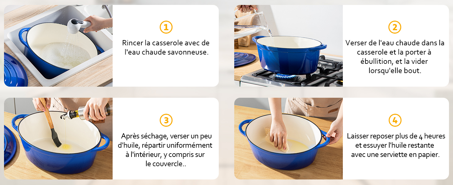 avec instructions pour la cuisson du riz. Les étapes consistent à faire bouillir de l'eau, à ajouter du riz, à laisser mijoter à couvert et à se reposer hors