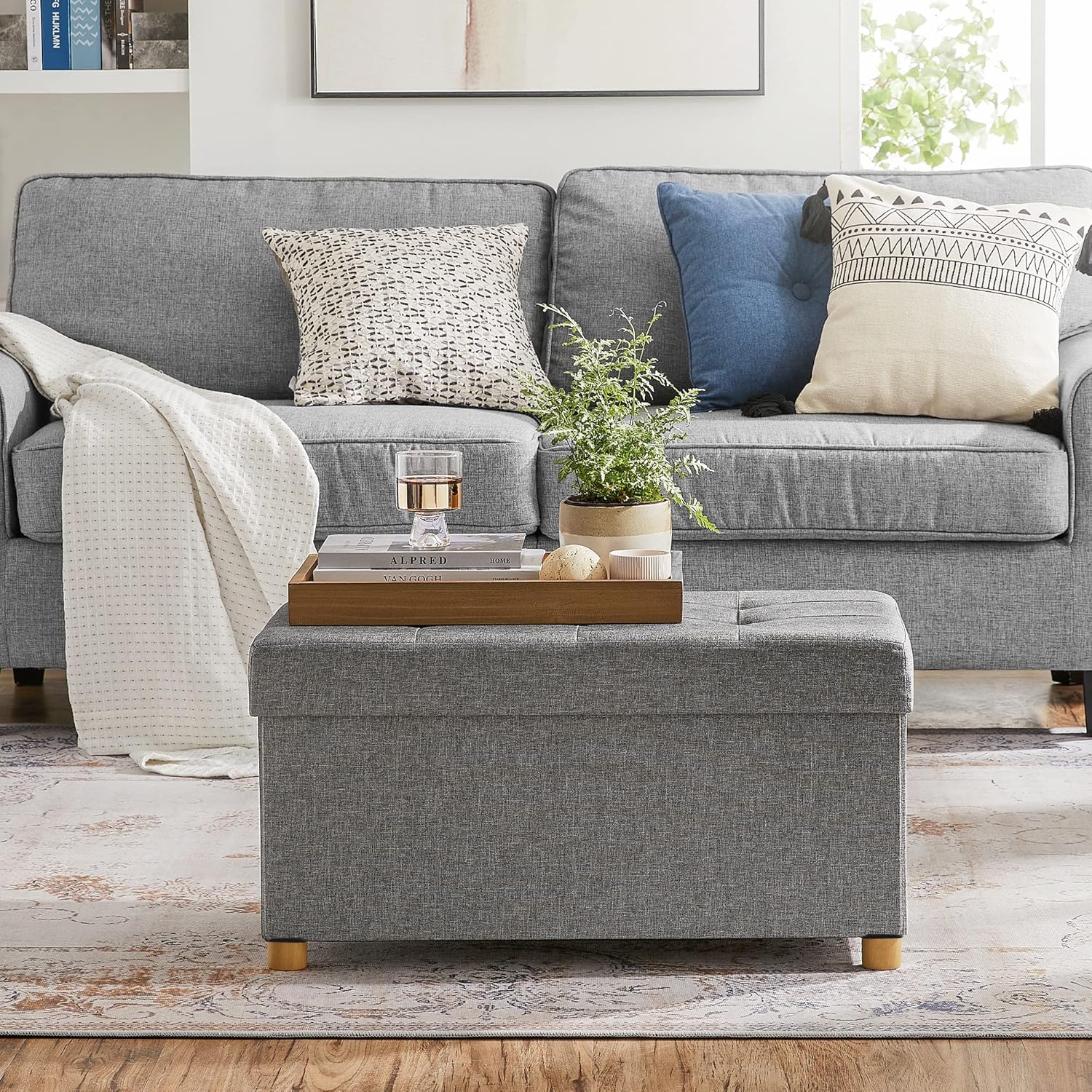 SONGMICS - pouf pliable LSF16GYX - 38x76x40 cm - capacité 300kg, rangement