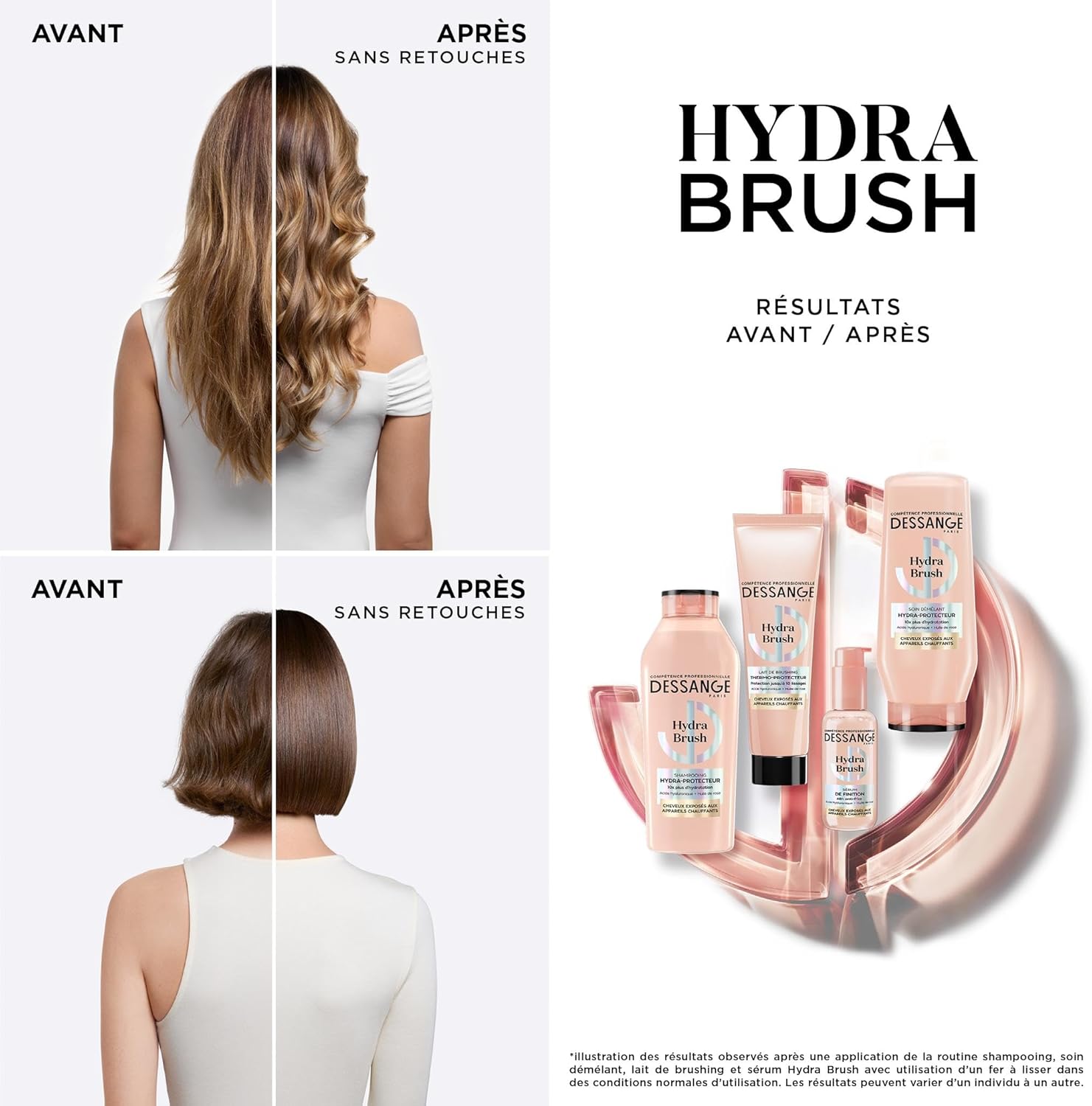DESSANGE - Hydra-Protectrice Hydra Brush - 280/225/140ml - Hydrate, protège cheveux exposés appareils chauffants