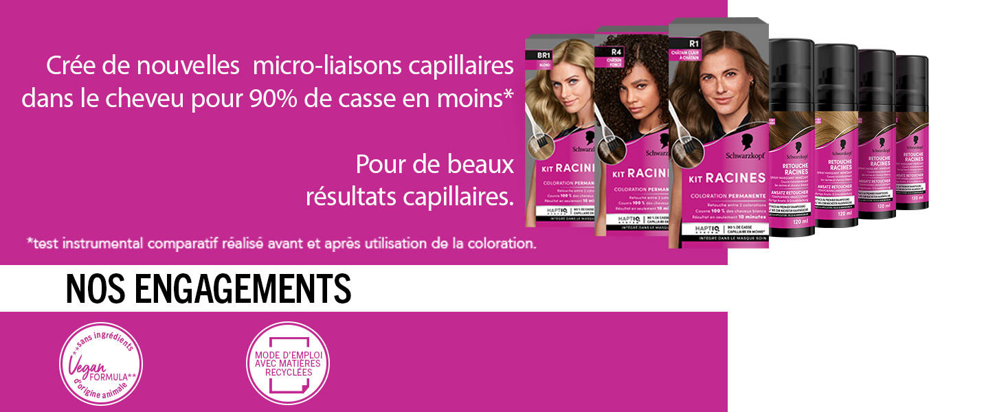 Le texte se lit comme suit : « PAS D'ENGAGEMENTS ». Bannière marketing à thème rose avec présentoirs sur l'emballage des produits et messages promotionnels en français.