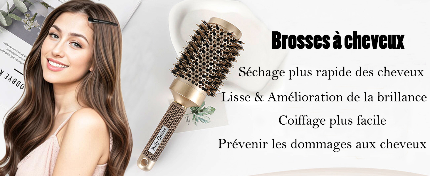 Brosses à cheveux,Brosse à Cheveux Ronde Brosse à Sécher Ionic Poils de Sanglier Anti-statique