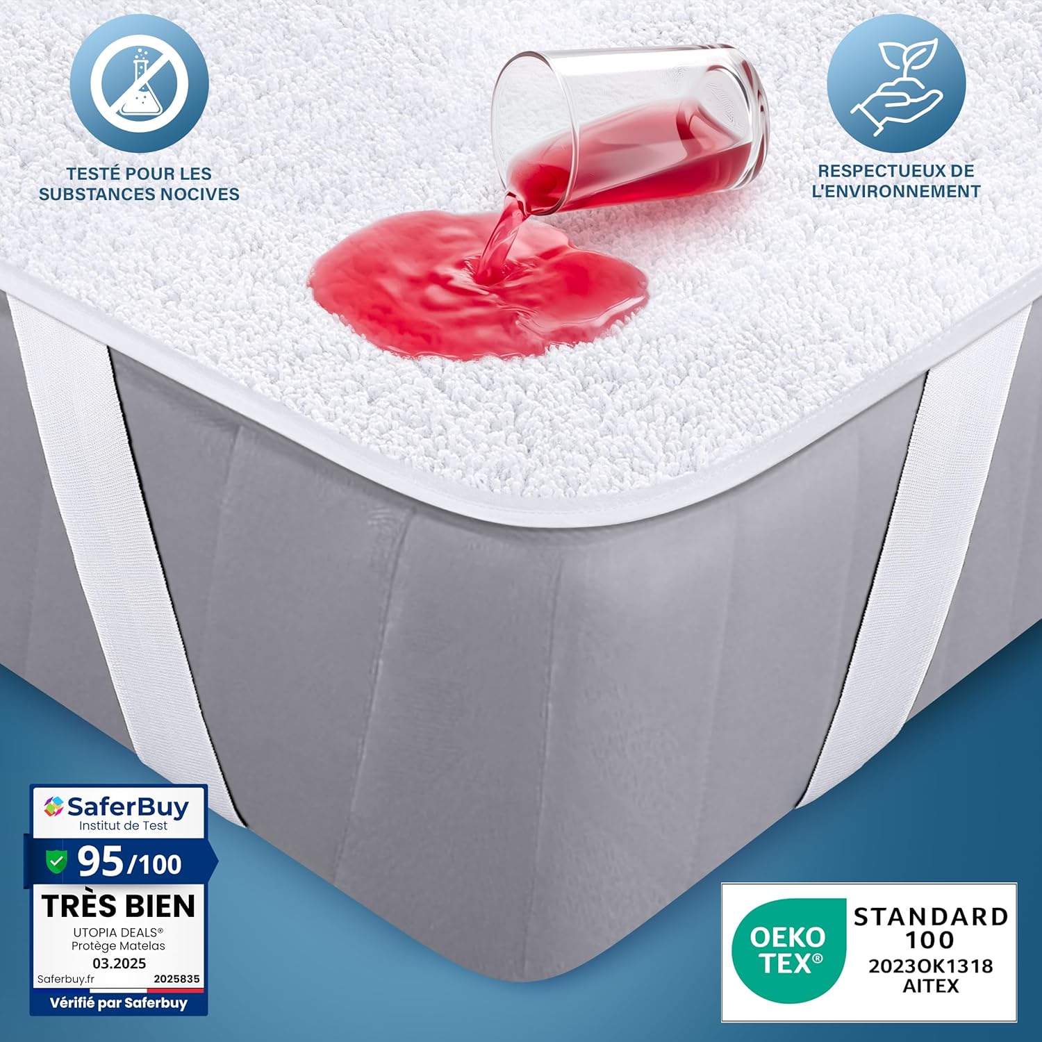 Utopia Bedding - Protège Matelas série standard - 90x190 cm - imperméable, 4 coins élastiques, Oeko TEX, respirant