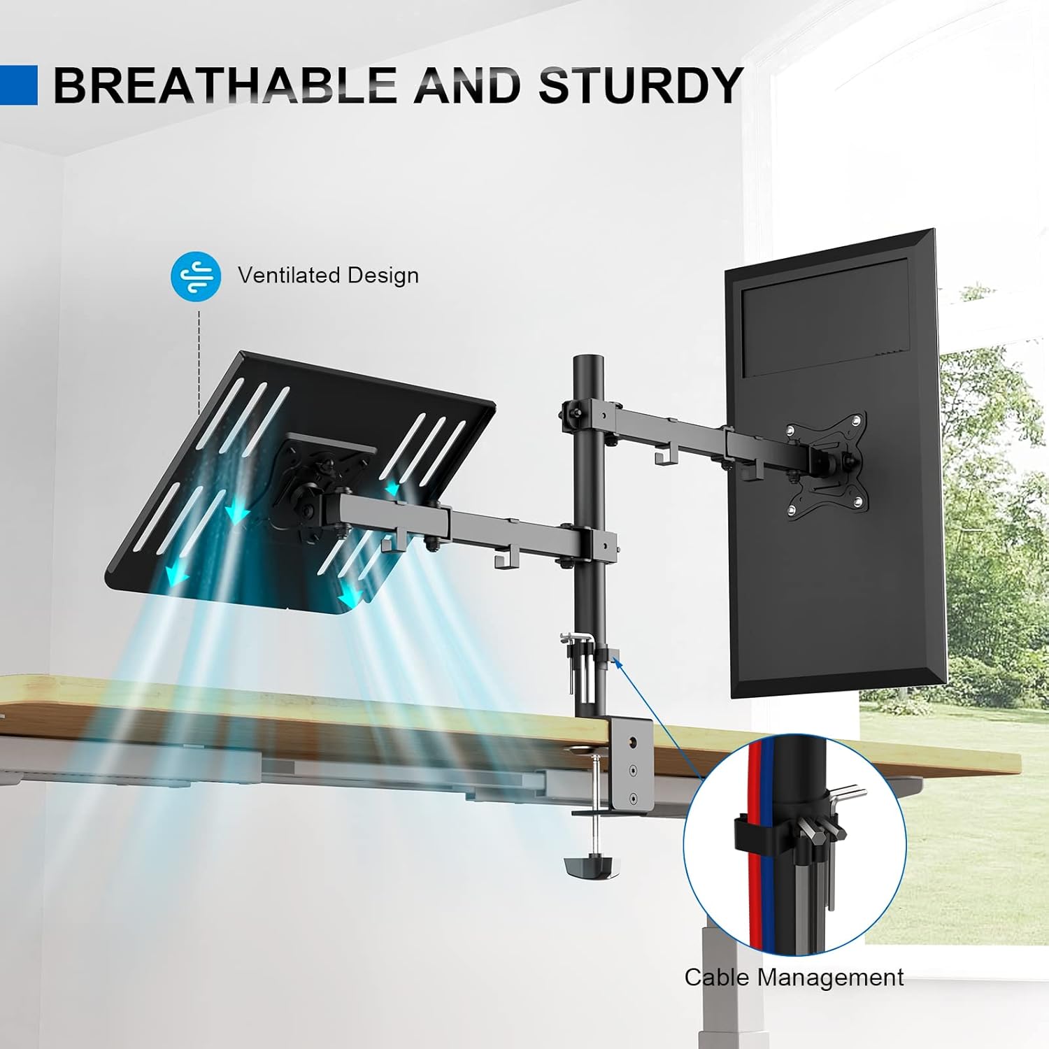 GRIFEMA - support écran double avec plateau - VESA 75x75/100x100, 360° pivotant, hauteur réglable, 10kg max