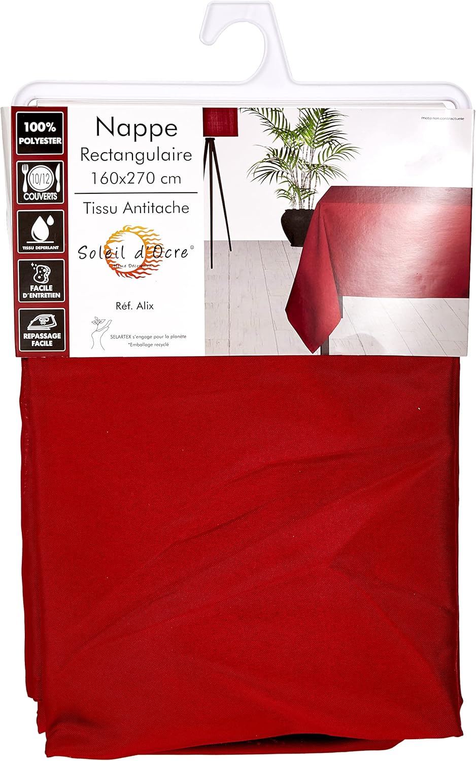 Soleil d'ocre - Alix nappe rectangle polyester rouge 160x270cm anti-tâches