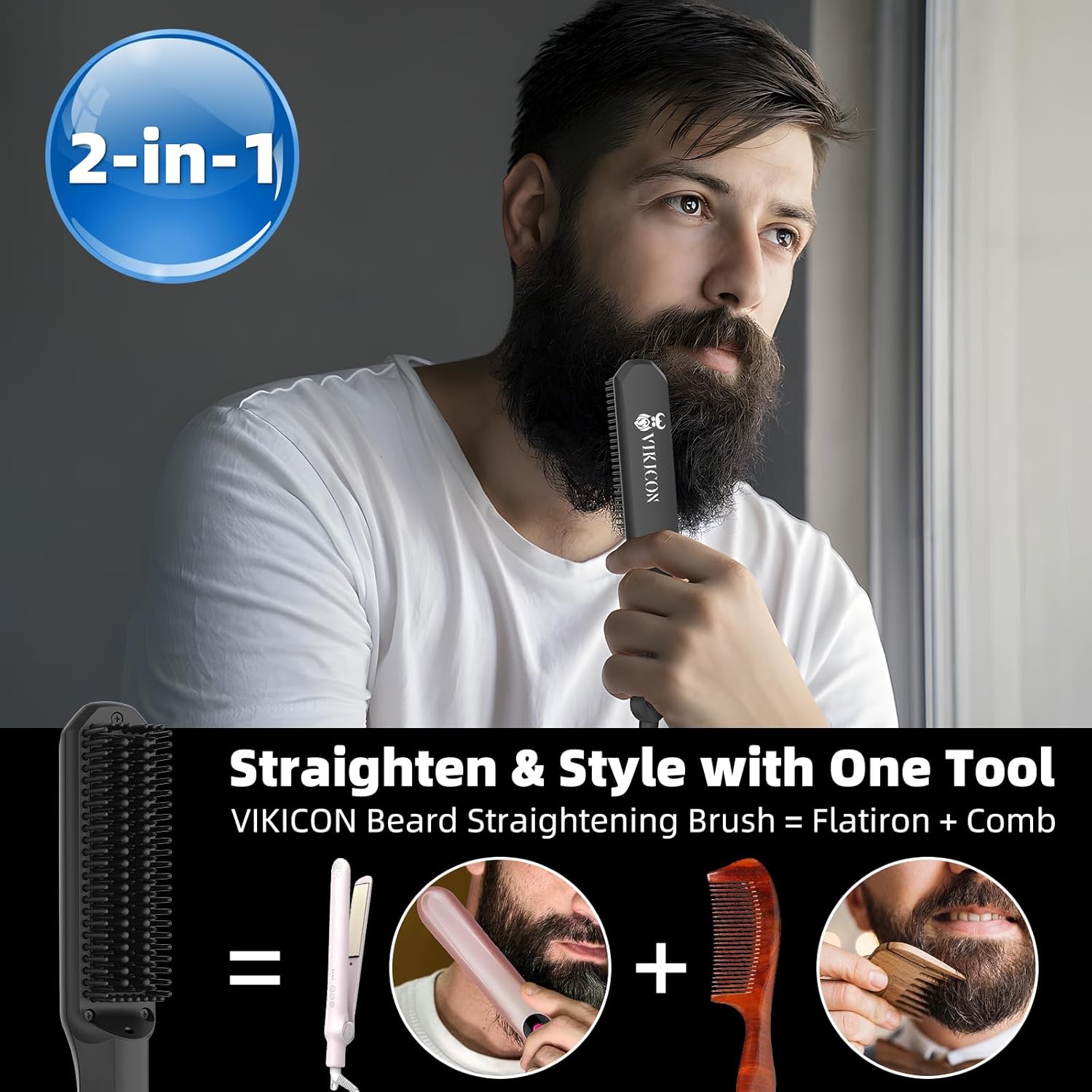 VIKICON - Mini lisseur barbe, portable, ion négatif, 3 températures