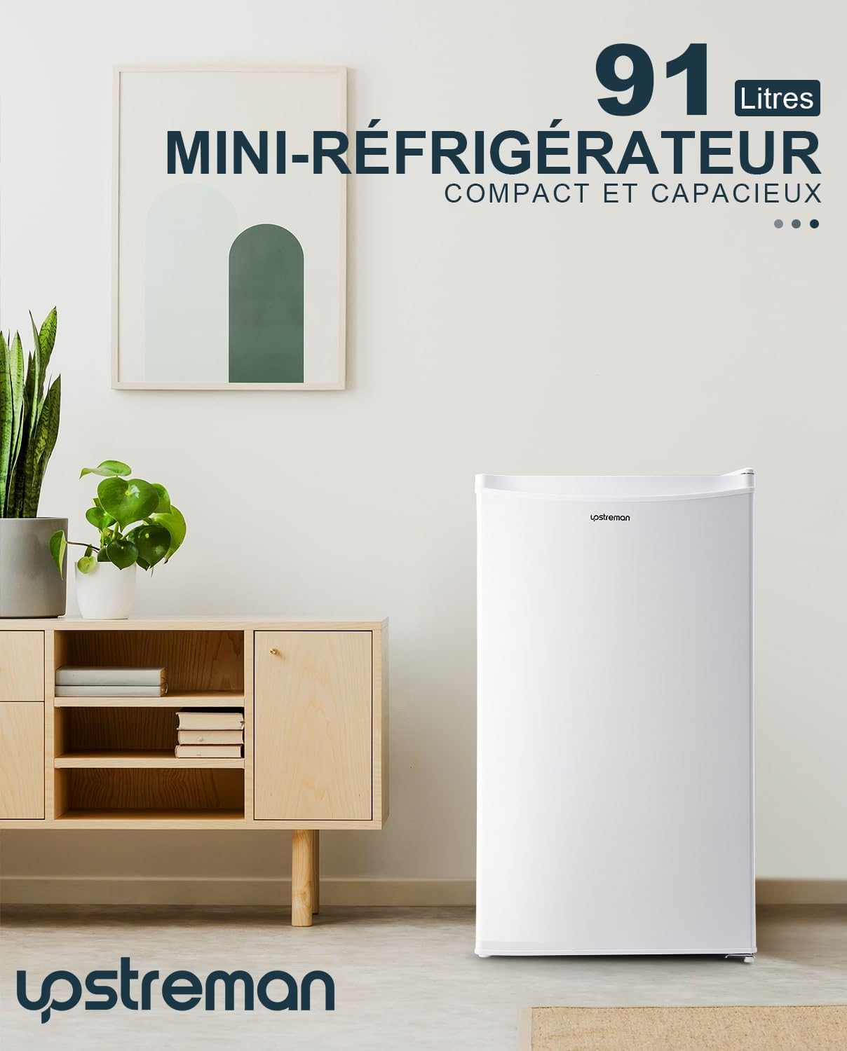 Upstreman - frigo BR321 - 91L, bac à légumes, porte réversible, thermostat
