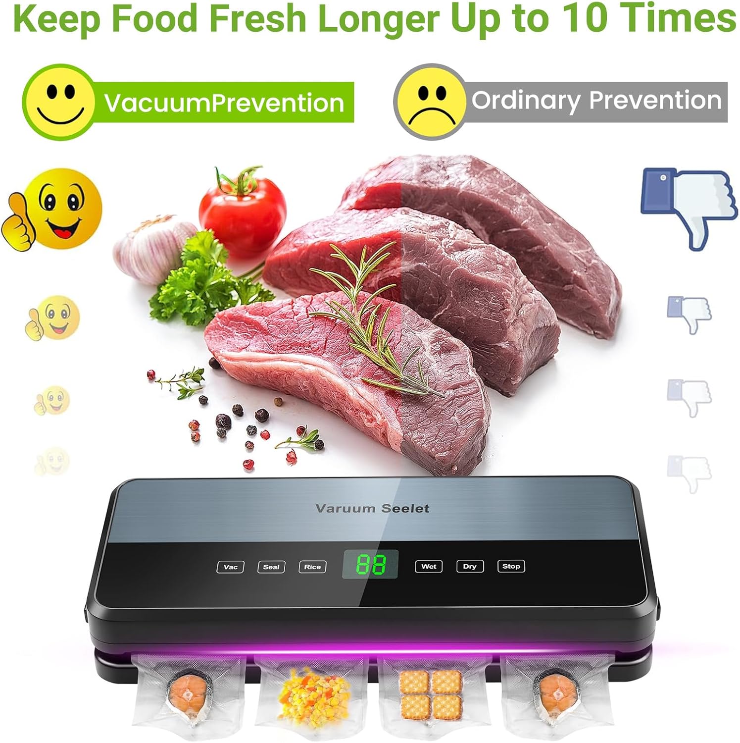 Machine Sous Vide Alimentaire - 6 en 1 - coupeur intégré, tuyau aspiration, sacs inclus