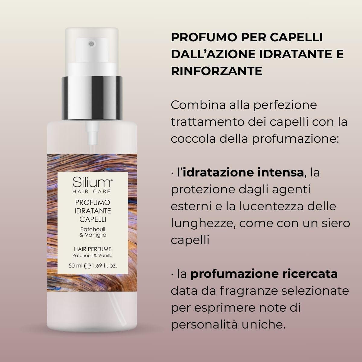 Parfum hydratant fortifiant cheveux + crème corps - patchouli, vanille, panthénol, graines de lin, jojoba, karité