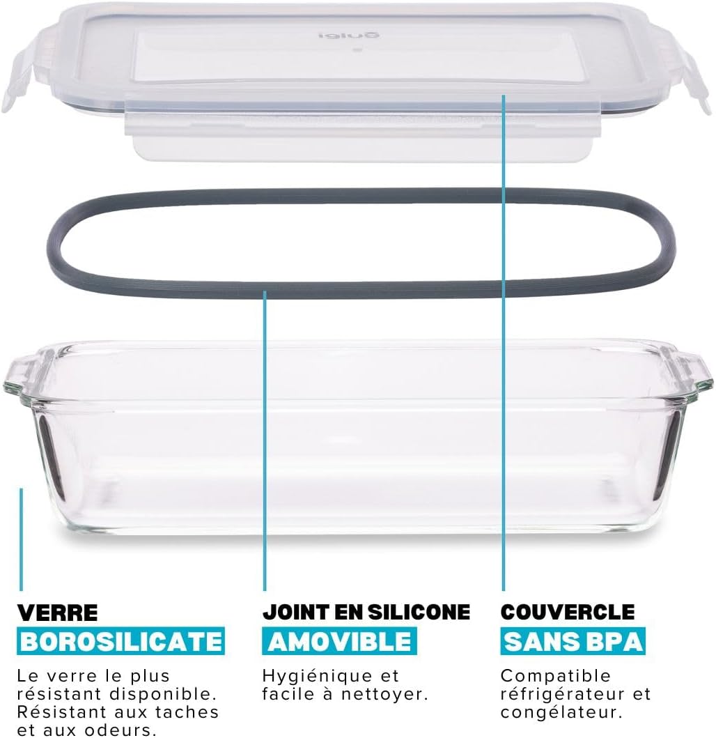Igluu - Plat à lasagnes borosilicate 2,2L - lot de 3 - hermétique