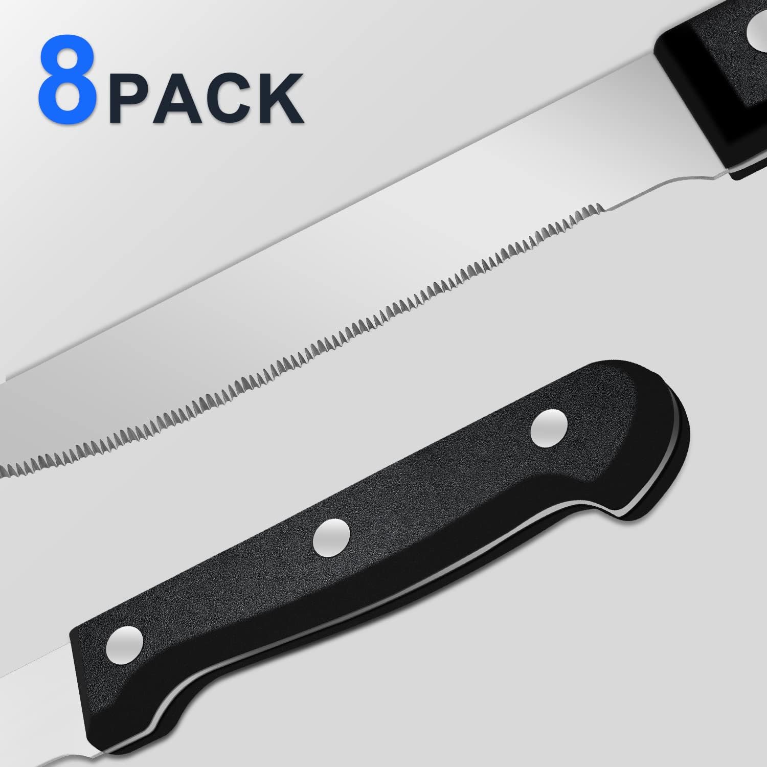 Couteaux à steak - acier inoxydable - 8 pièces - lame dentelée, compatible lave-vaisselle