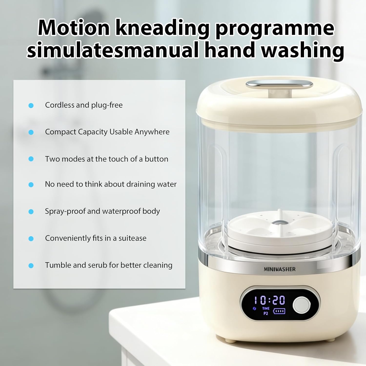 Mini machine à laver portable - 1L - sans fil, rechargeable, compact