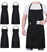4 Pack Chef Tabliers, Noir Tablier avec 2 Poches, Etanche Réglable Tablier pour Homme Femme,Tabli...