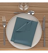 Soleil d'ocre, Alix Lot de 3 Serviettes de Table, Polyester, Bleu Celadon, 40x40 cm