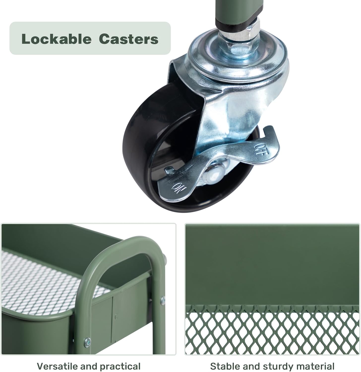 DOEWORKS - chariot à roulettes 3 niveaux métal, 43x36x86cm, vert herbe