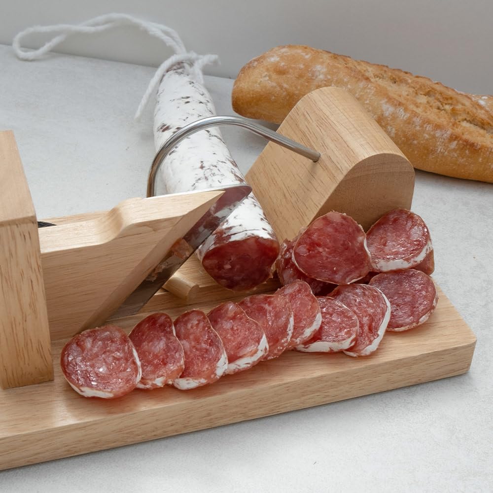 CÉCOA - trancheuse à saucisson bois hêtre inox - 28x16x12cm - découpe précise