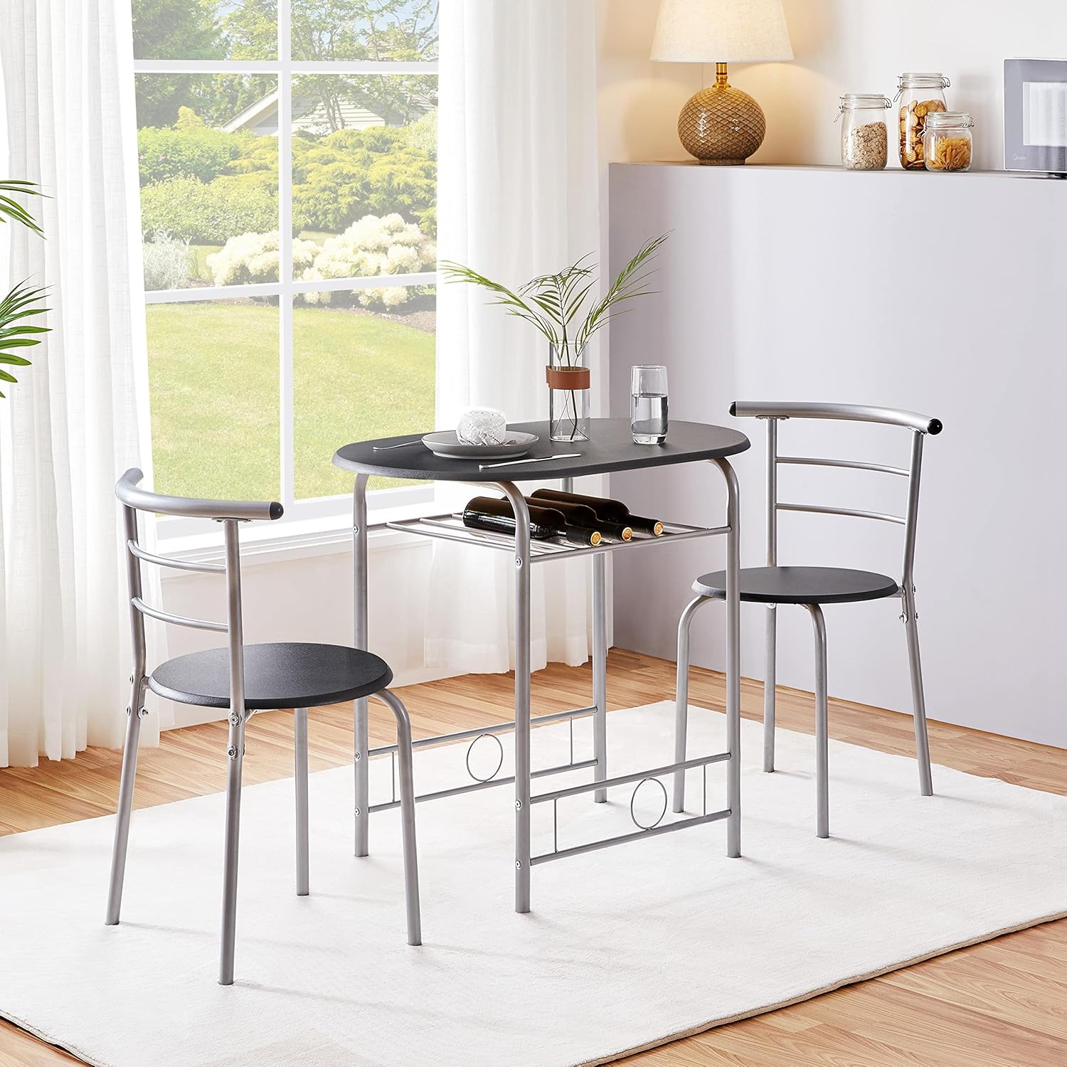 Yaheetech - Ensemble table et 2 chaises, porte-bouteilles, compact, noir