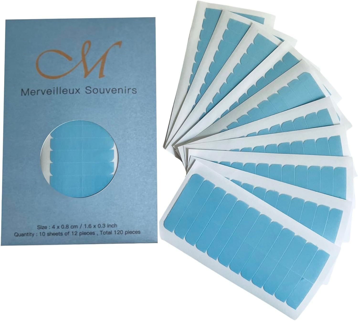 Bande adhésive extension cheveux - lot 120 pièces - double face, bleu