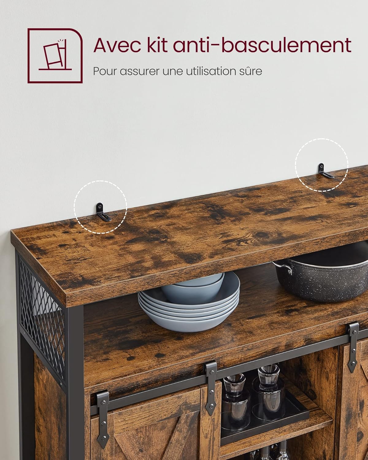 VASAGLE - Buffet de cuisine, 100x33x80cm, portes coulissantes, étagères réglables, LSC092B01