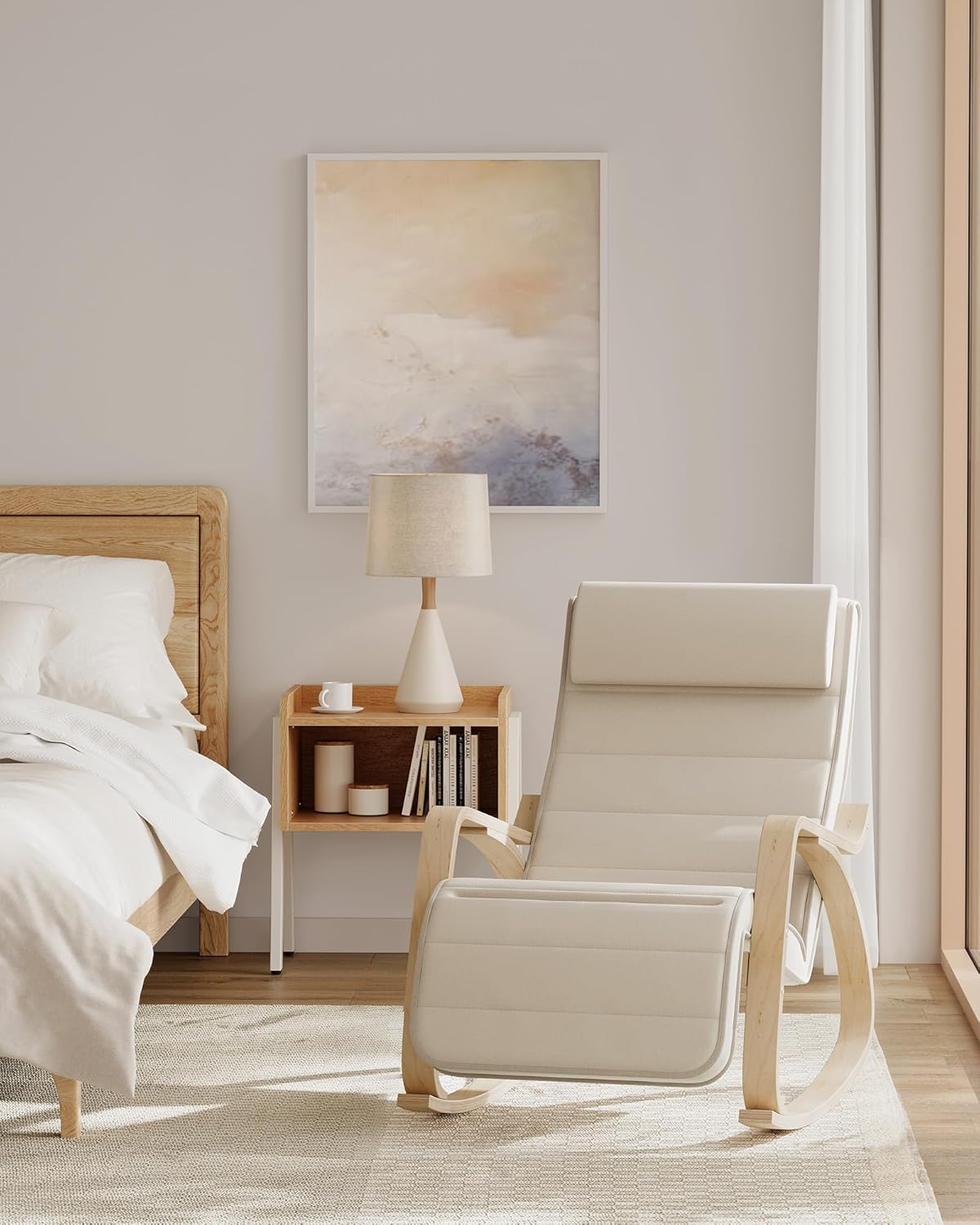 SONGMICS - fauteuil à bascule - 121,5x67x84 cm - bois, repose-pieds réglable, 150 kg - LYY010WZ01