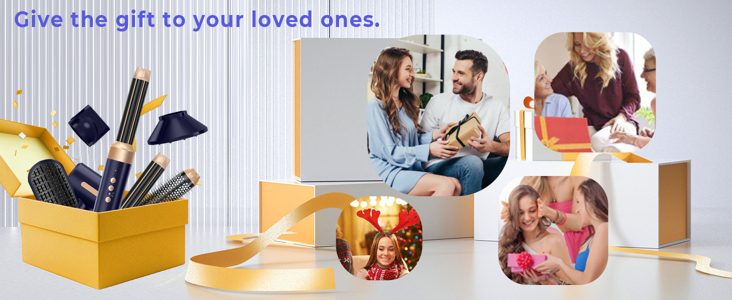 un collage de photos d'une famille offrant des cadeaux.