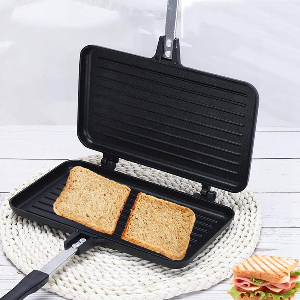 Appareil à croque monsieur antiadhérent, cuisson gaz, multifonction, cuisson crêpes, 30x15cm