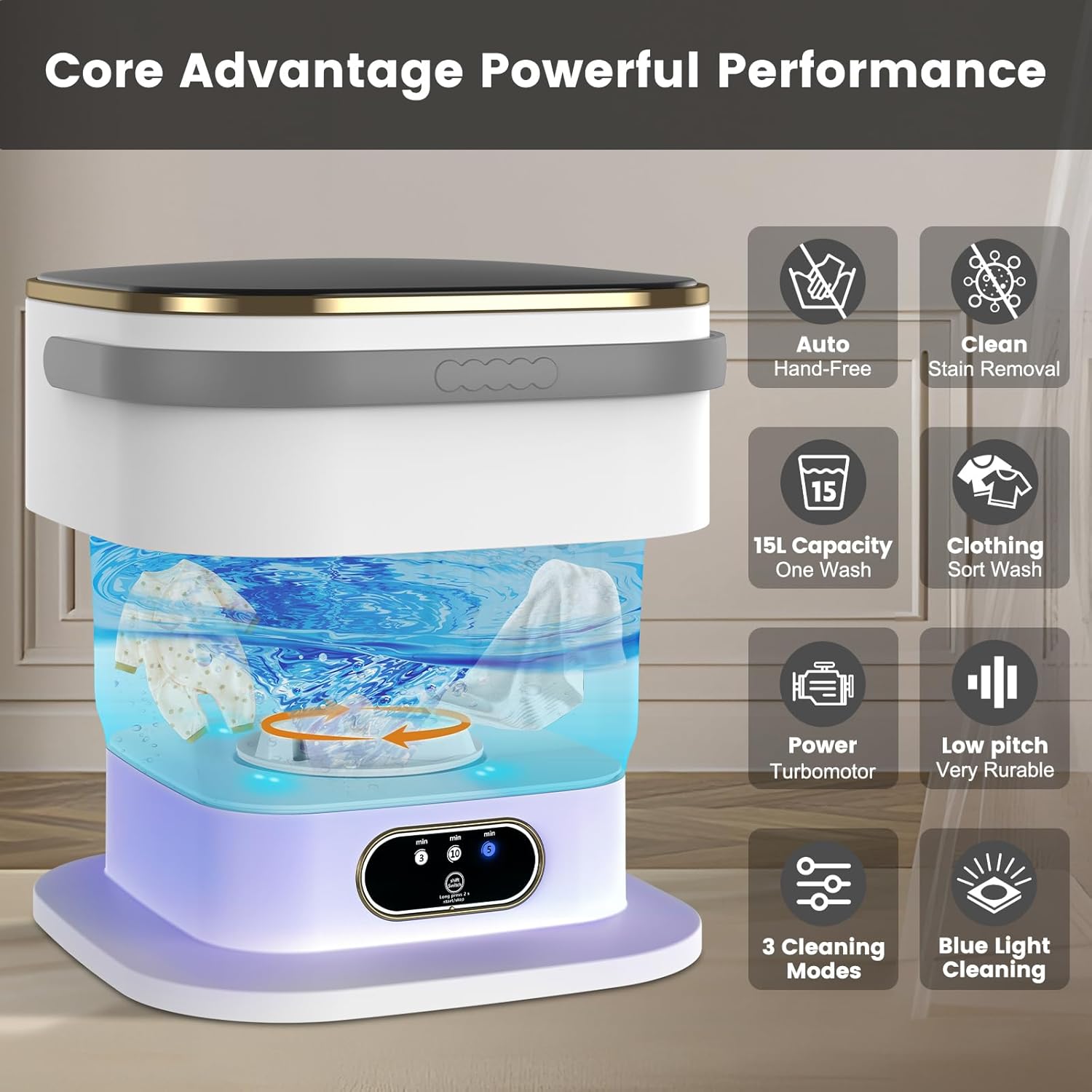Mini machine à laver - 15L - portable, essorage, 3 modes, compacte