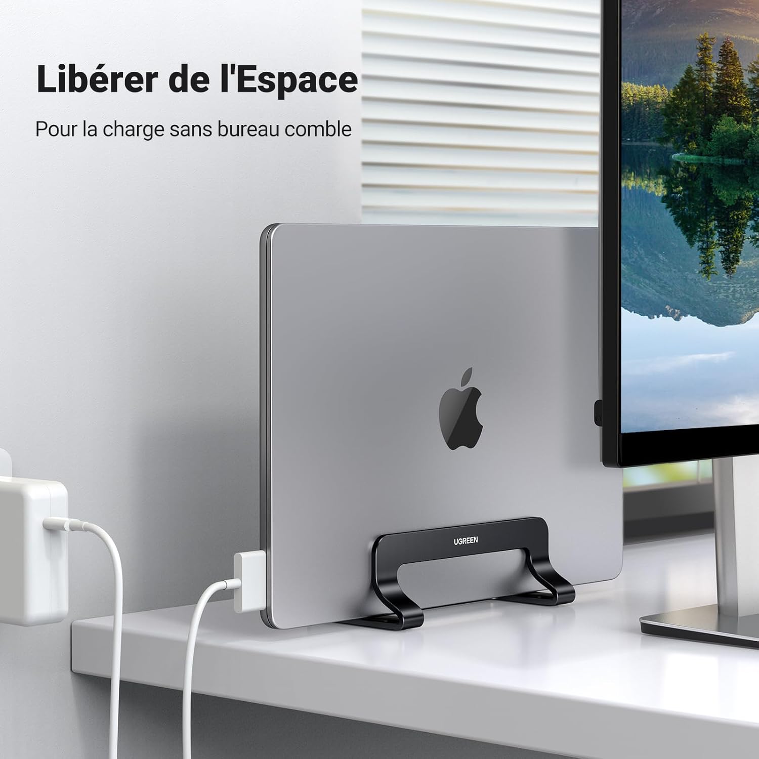 UGREEN - support ordinateur vertical aluminium - réglable, compatible MacBook, bureau, noir