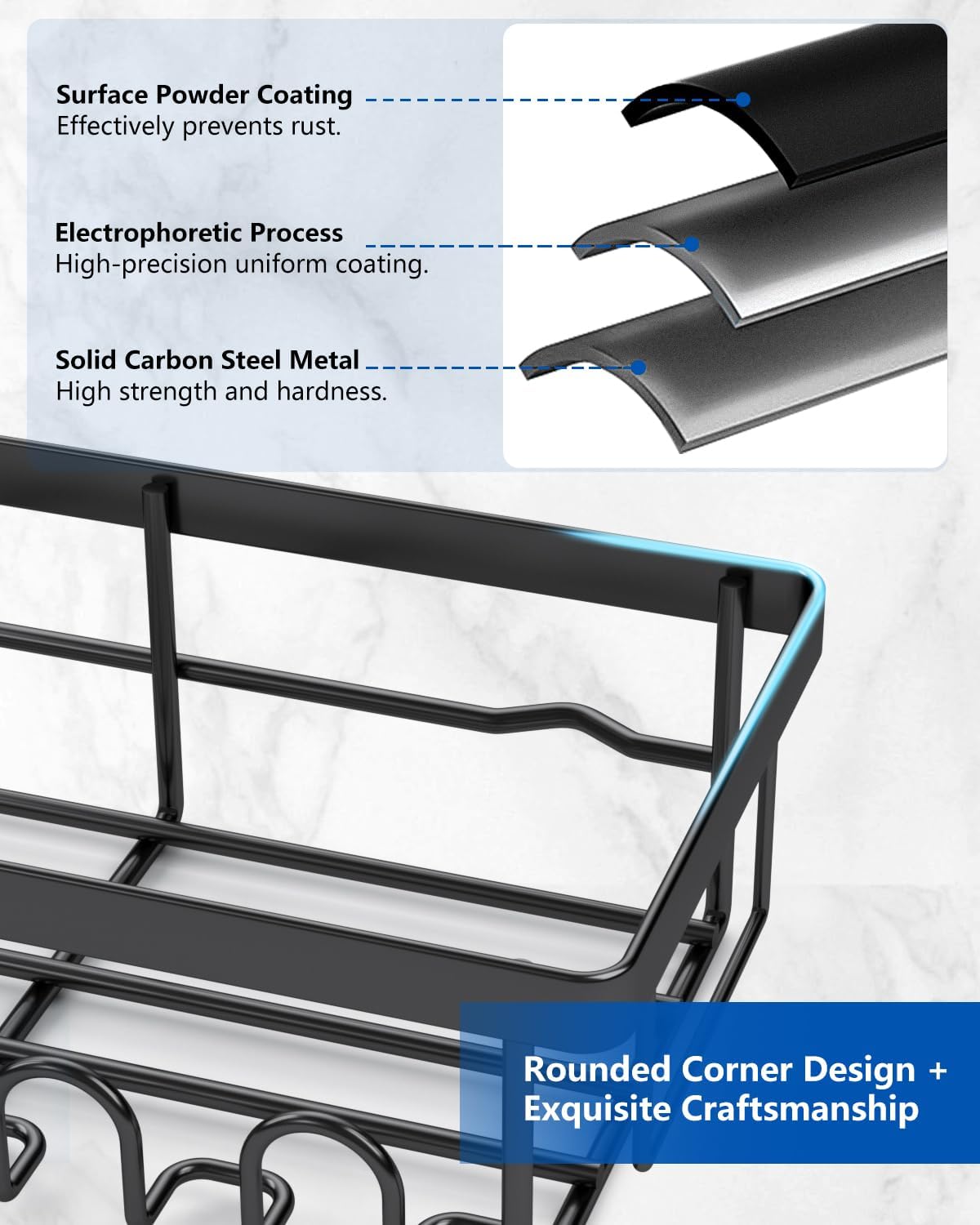 AceMining - Etagere Douche Noir - 3 Pack - Rangement adhésif, crochets, sans perçage