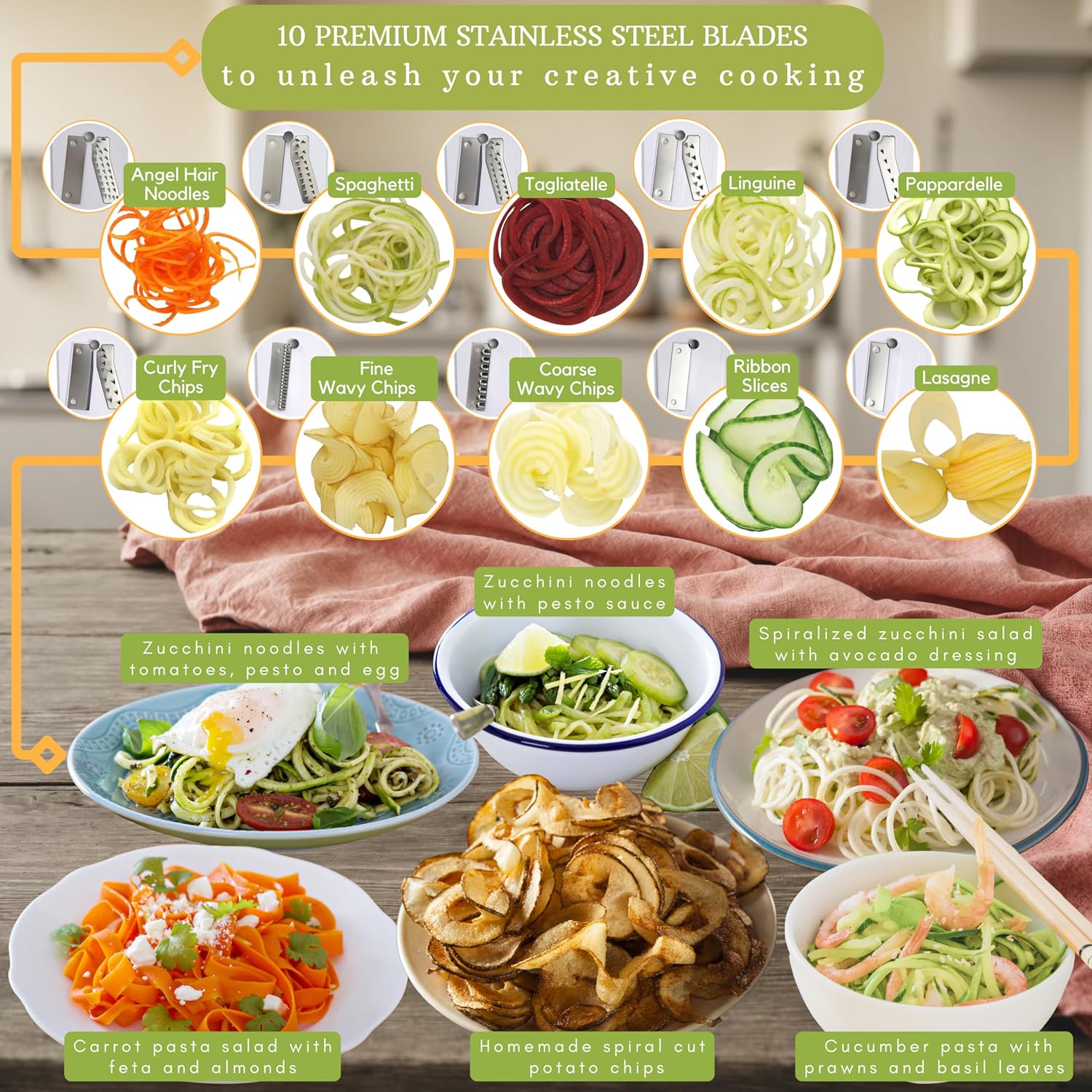 Brieftons - Spiraliseur 10 lames - robuste, idéal pâtes veggies