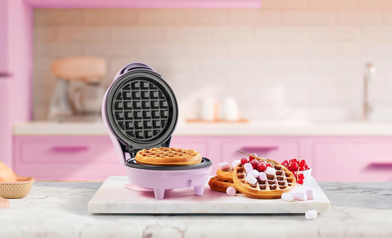 Bestron - mini gaufrier rétro rose mat - compact - revêtement antiadhésif