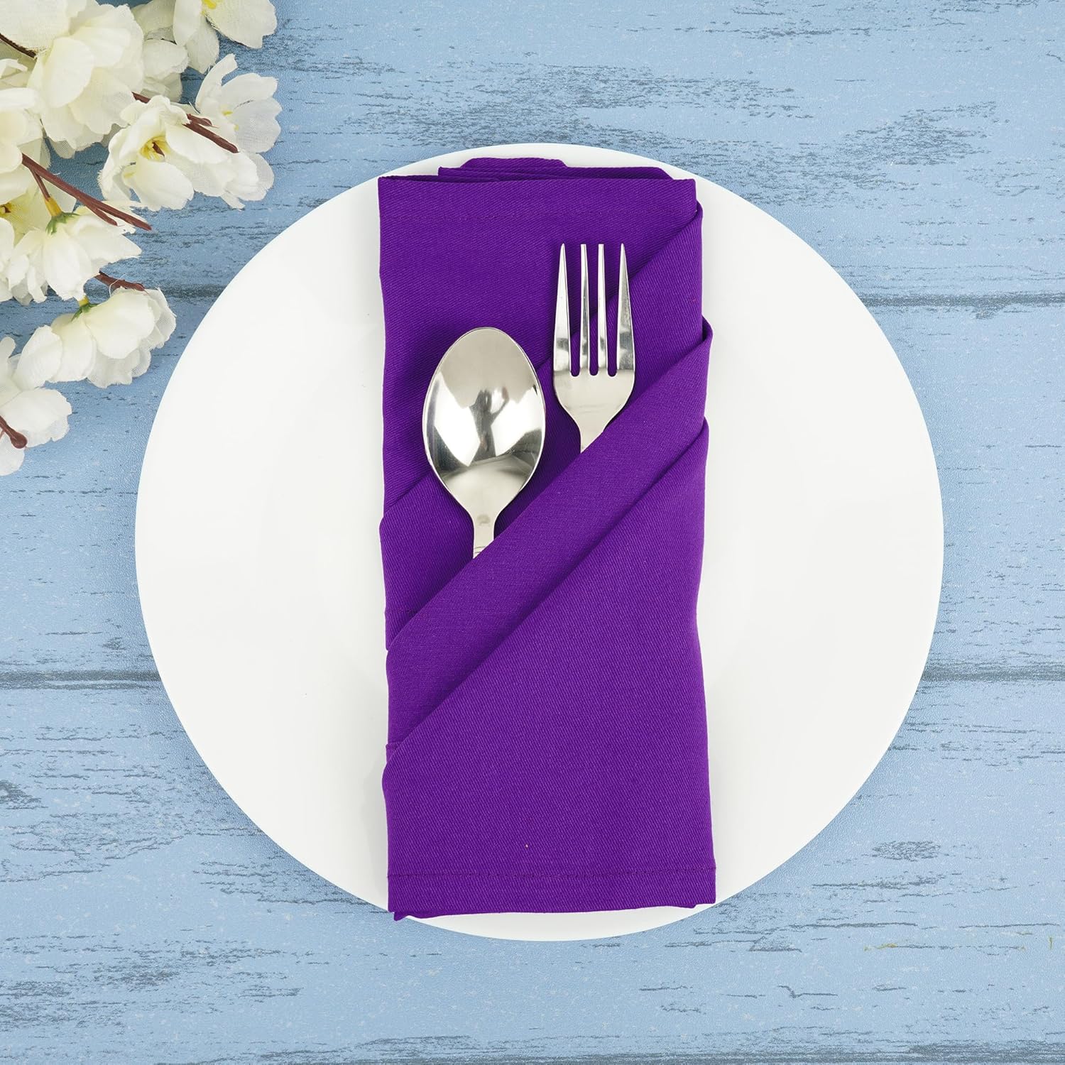 Sweet Needle - serviettes de table surdimensionnées 45x45 cm - coton épais, coins arrondis, lot de 12, violet