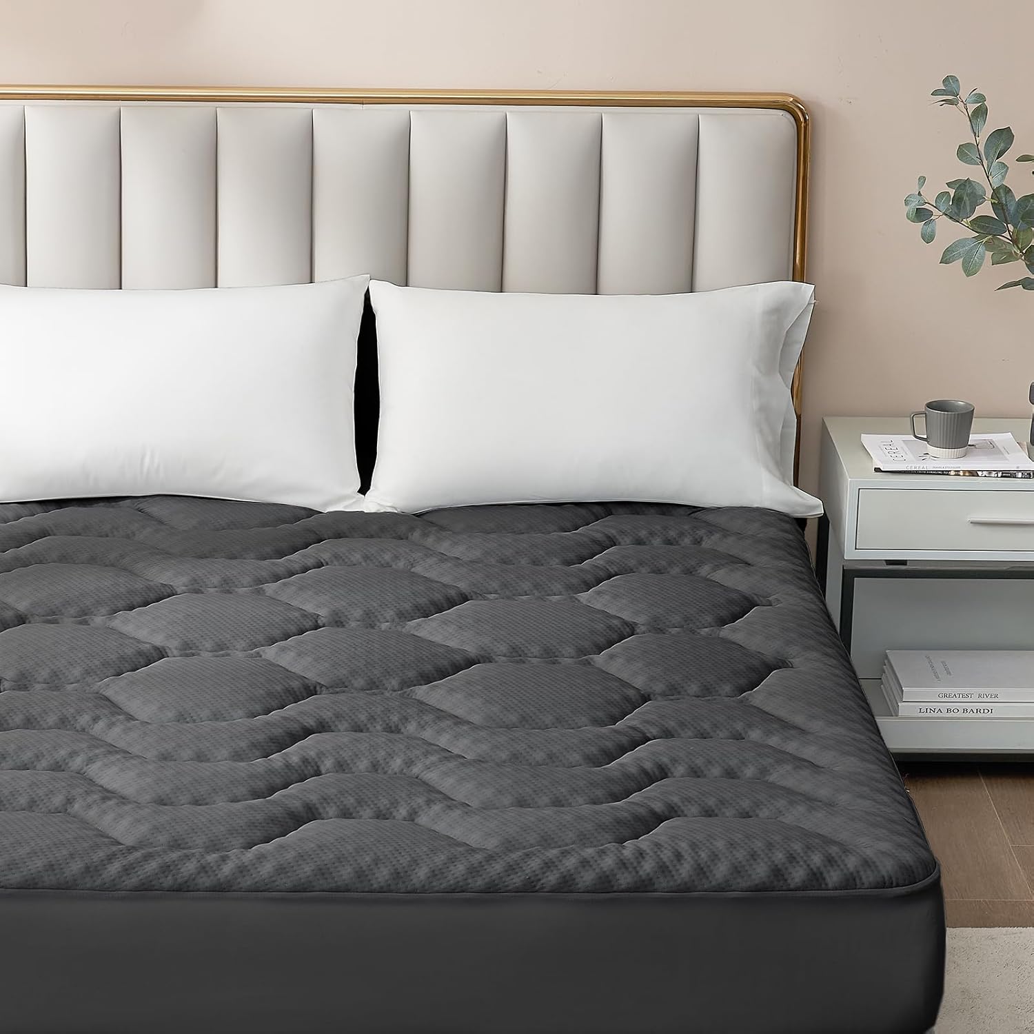 EHEYCIGA - Surmatelas mémoire de forme 180x200 - poche profonde, rafraîchissant, gris foncé