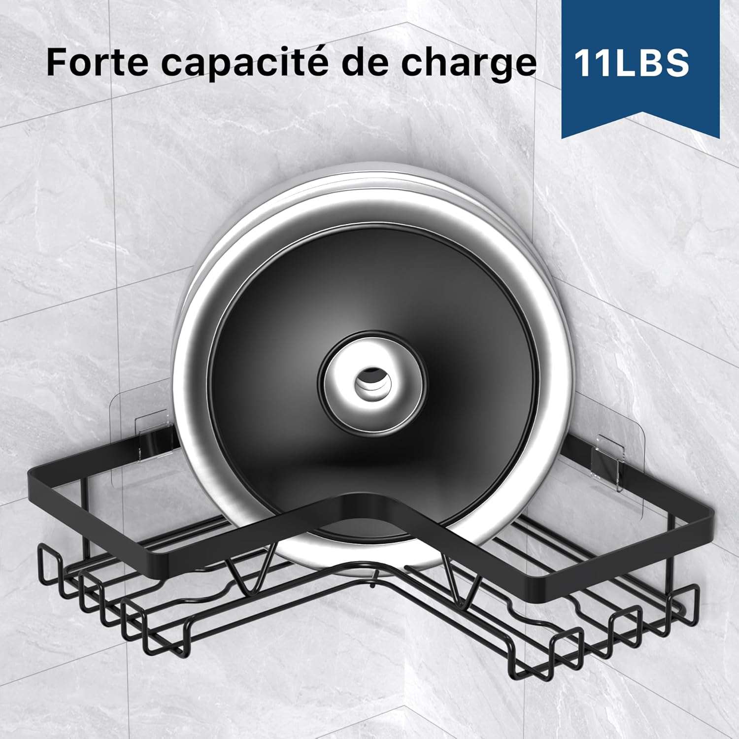 Etagere douche - 3 pièces, angle, sans perçage, noir, rangement optimisé