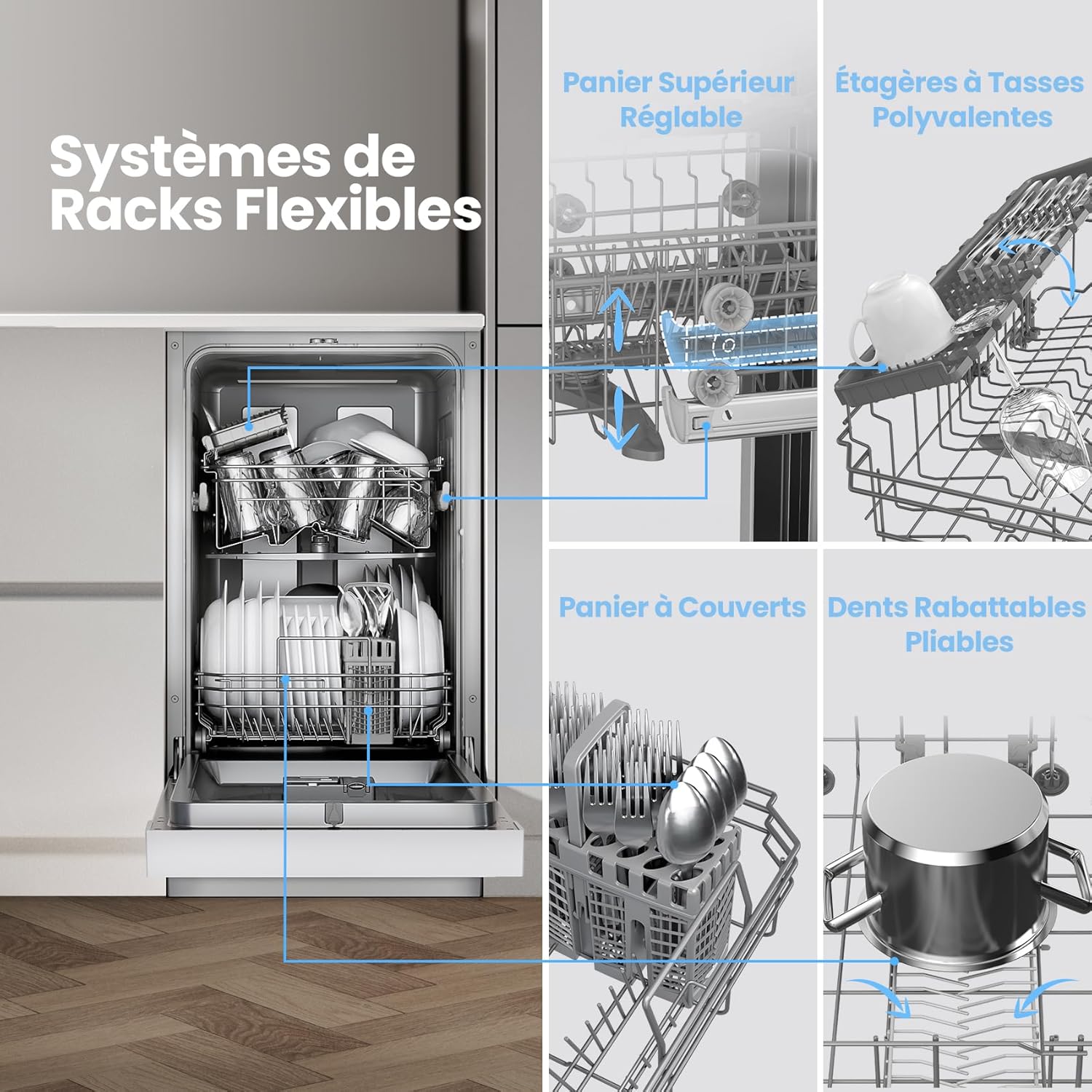 COMFEE' - lave-vaisselle indépendant 10 couverts, départ différé, paniers flexibles, demi-charge - CDWEF1034BW