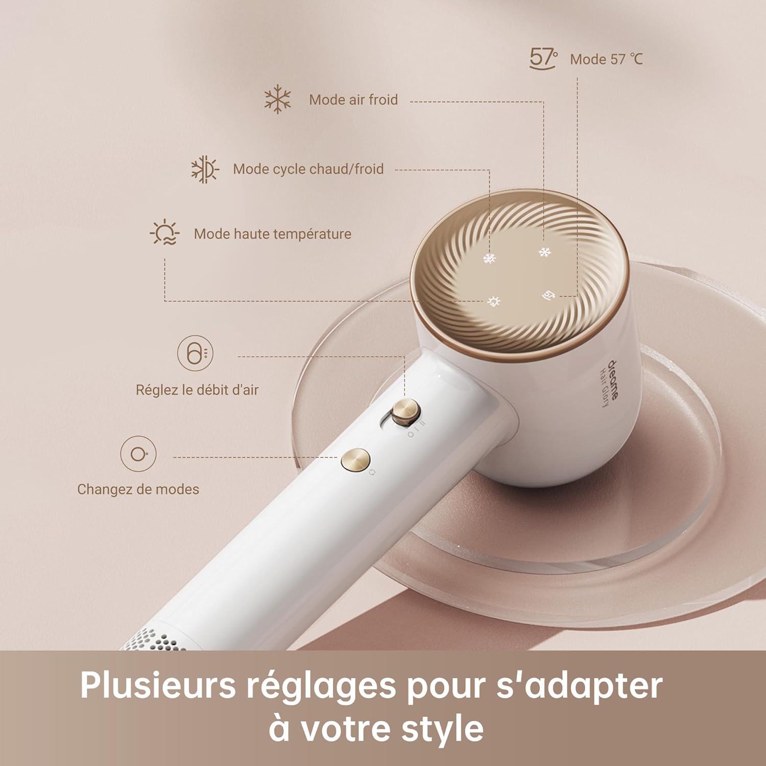 Dreame - Hair Glory Combo - léger, moteur 110000 tr/min, ionisation, séchage rapide, 70m/s airflow