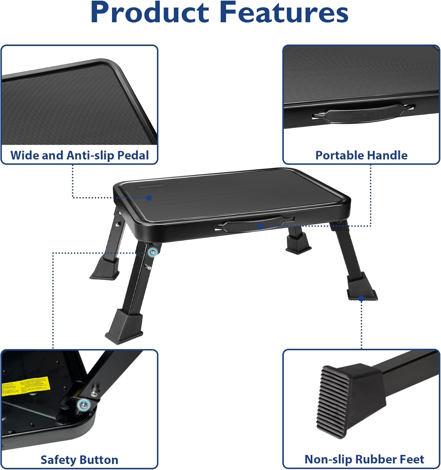 BONTEC - Marche pied pliable métal - 150kg, antidérapant, portable