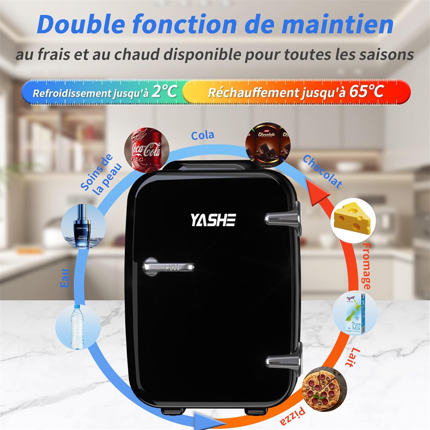 YASHE - mini frigo 4L - compact, thermoélectrique, CA/CC, 6 canettes