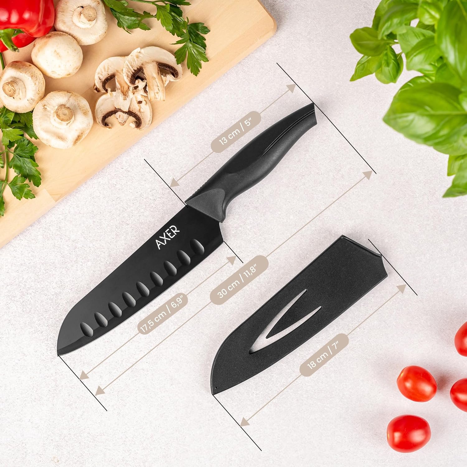 Axer - Couteau Santoku série cuisine japonaise - 18 cm lame acier, manche ergonomique