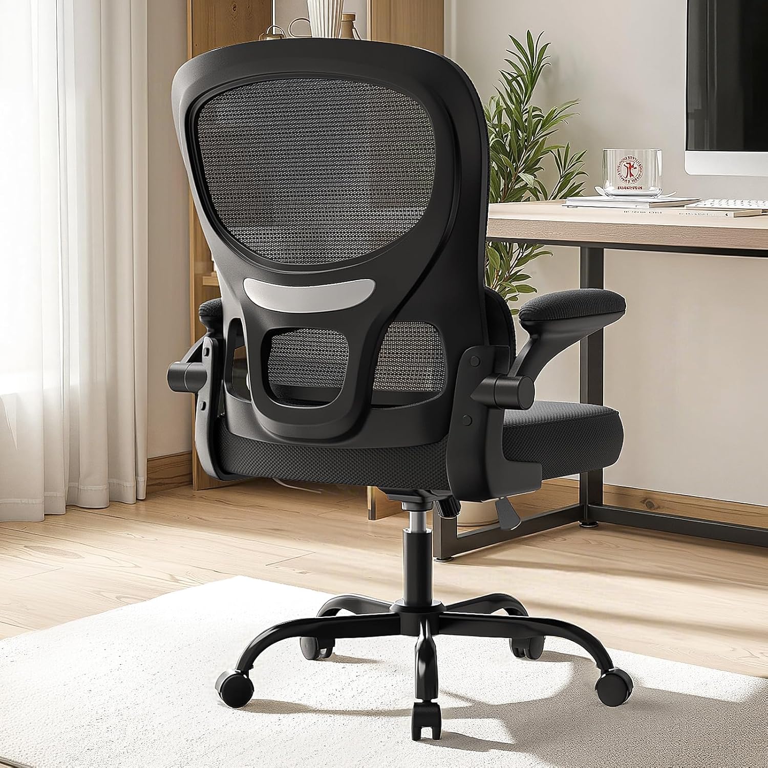 Naspaluro - chaise de bureau ergonomique - support lombaire C - accoudoirs réversibles, maille respirante, noir