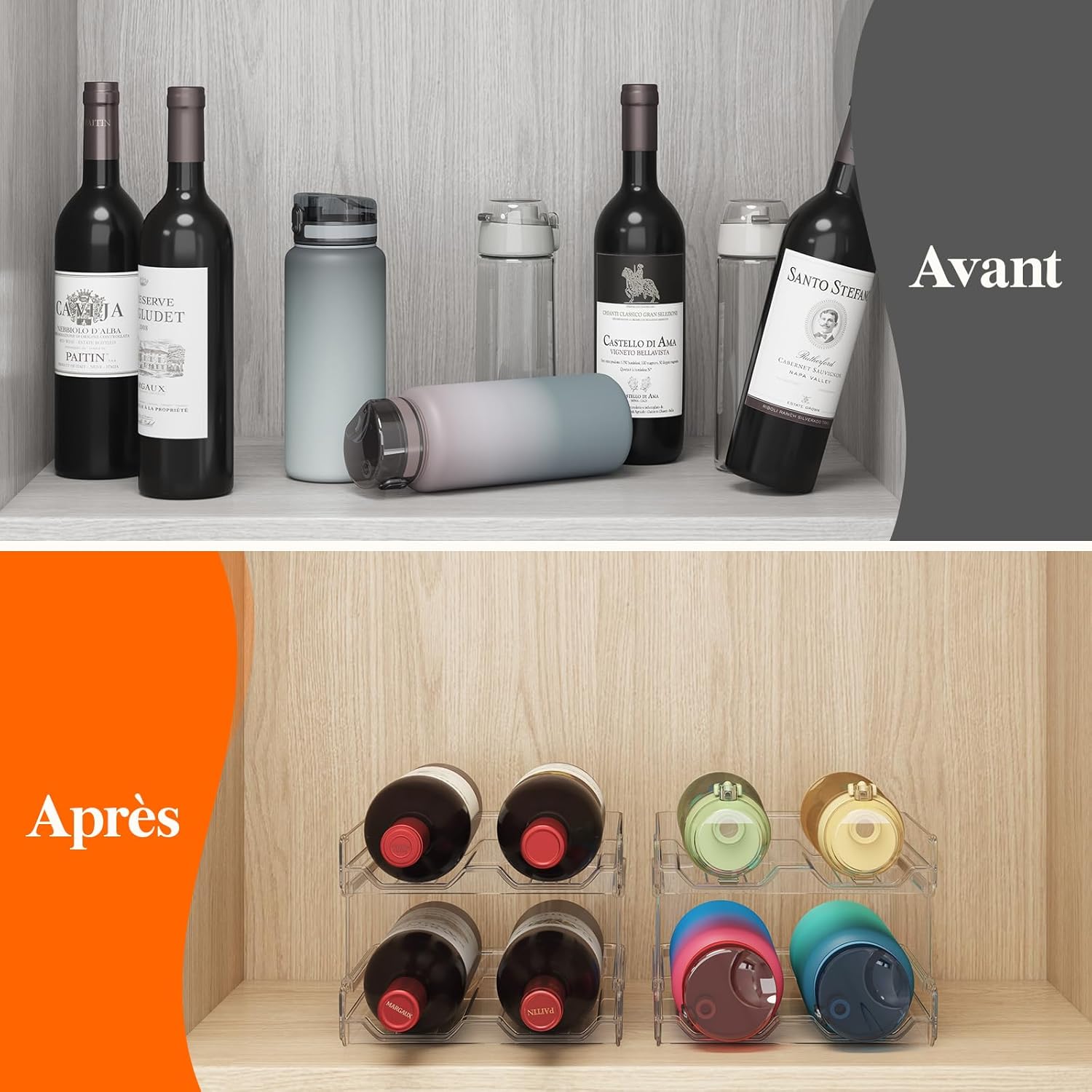 Lifewit - casier à vin empilable - lot de 2, 8 bouteilles, plastique transparent