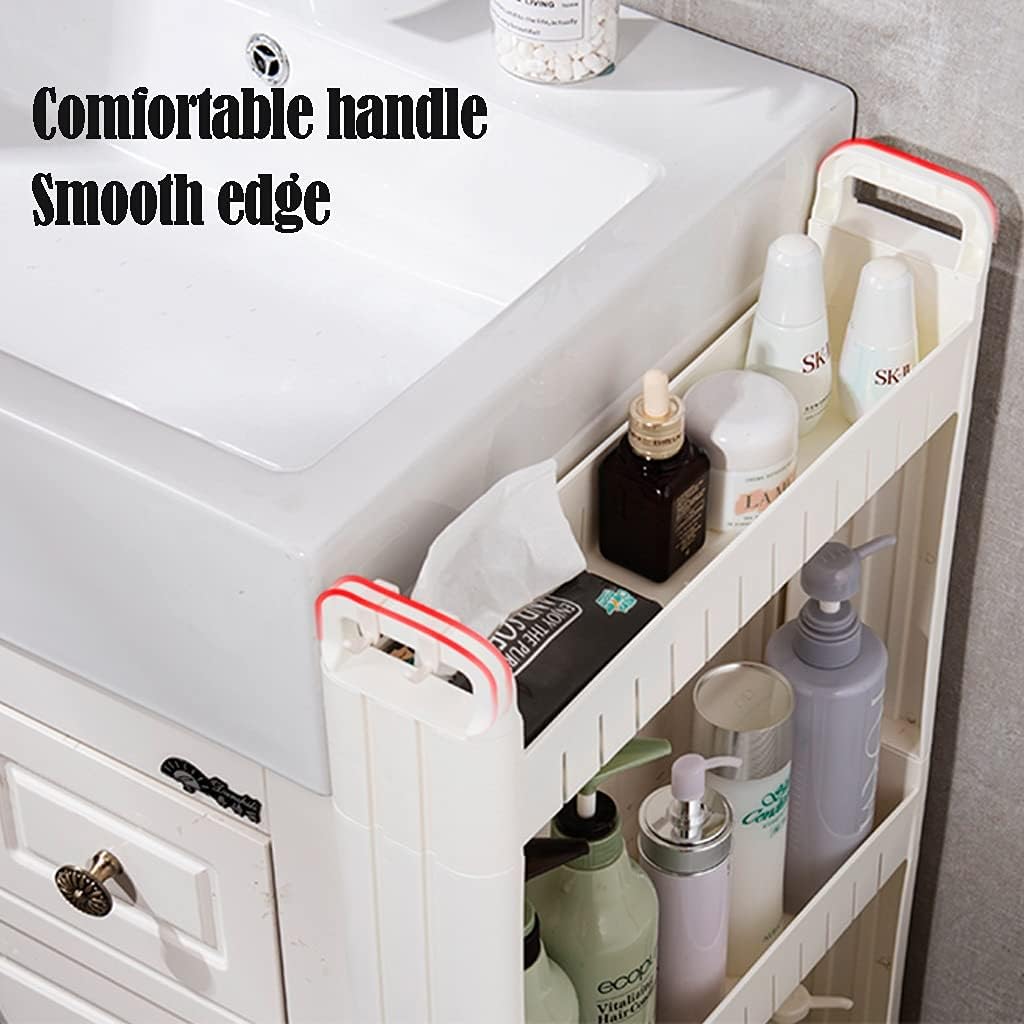 Chariot de rangement - 5 niveaux, 10 cm largeur, plastique blanc, roulettes