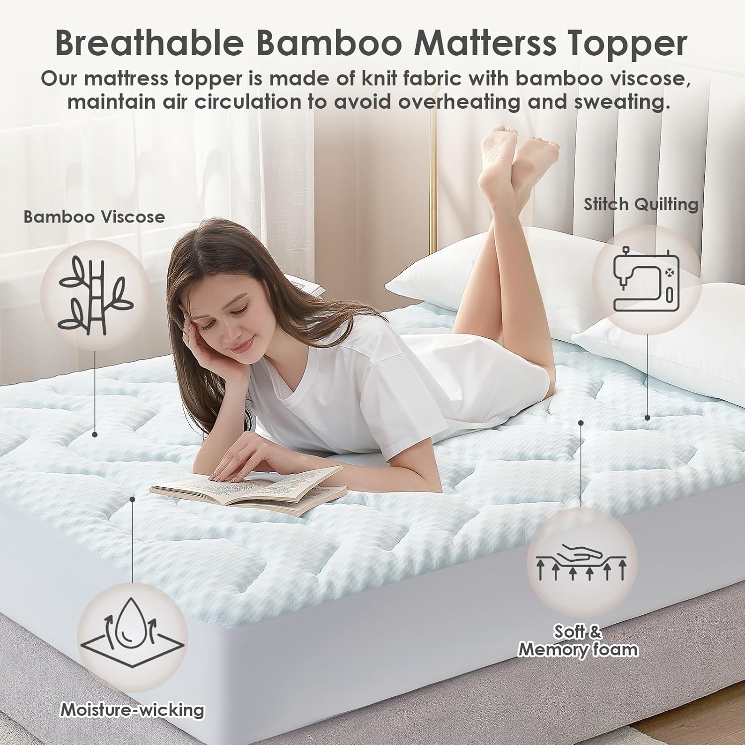 EHEYCIGA - Surmatelas mémoire de forme 90x190 - poche profonde - rafraîchissant