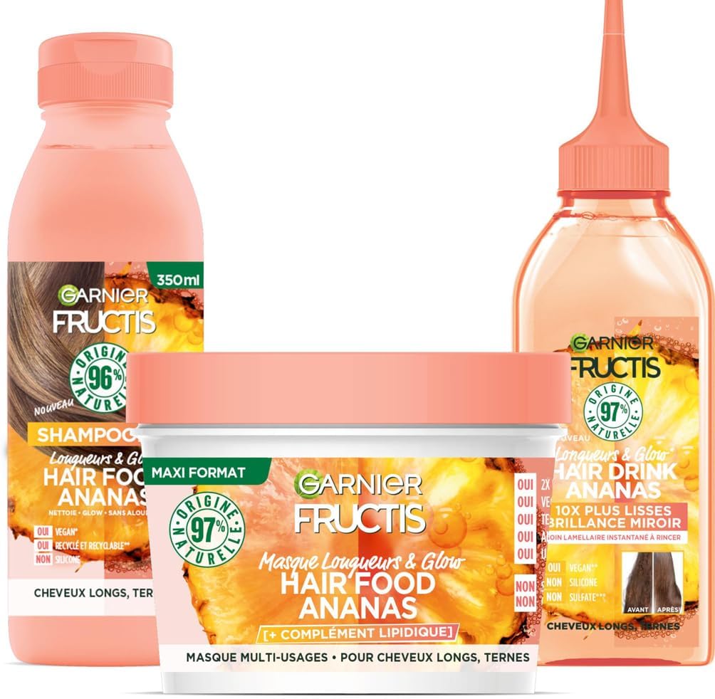 Garnier - Fructis Hair Food Ananas - coffret soin cheveux longs - routine nourrissante vegan 3 produits