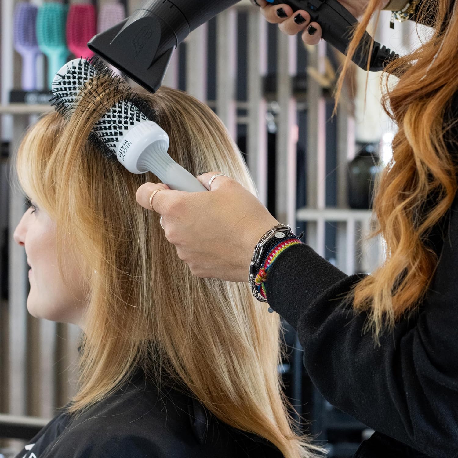 Olivia Garden - Expert Blowout Shine - brosse ronde céramique antistatique pour brushing sans frisottis, 53mm